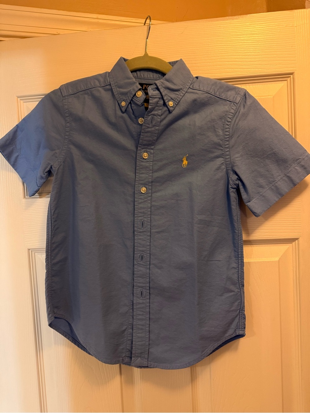 Ralph Lauren Boys' Short-Sleeve Button-Down Shirt in Sky Blue with Yellow Pony